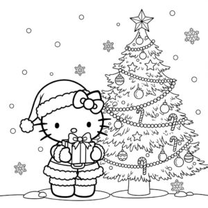 Desenho da Hello Kitty com Tema de Natal para Colorir